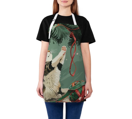 Изображение товара Фартук кухонный JoyArty Игра с ленточкой, универсальный размер, для женщин и мужчин, серия Новый год и Рождество ap_sd3979