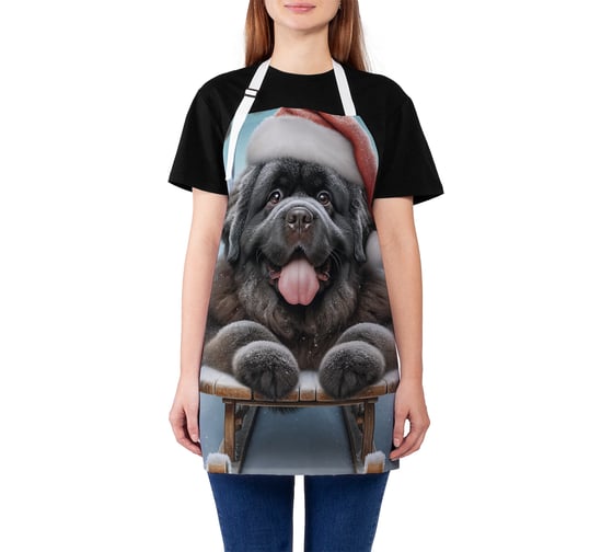 Изображение товара Фартук кухонный JoyArty Пес на санках, универсальный размер, для женщин и мужчин, серия Новый год и Рождество ap_sd3867
