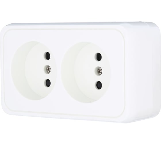 Изображение товара Розетка двойная LK Studio STANDARD открытой установки, без заземляющих контактов, с защитными шторками, белый 813604