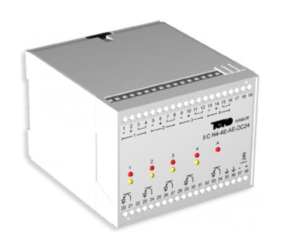 Изображение товара Блок сопряжения ТЕКО BC N4-4E-AE-DC24 под.выключатель 4,релей.выход 0,элект.выход 4,ном.напр 24 В DC,раб.тем-ры0…+60°C, 00-00022143