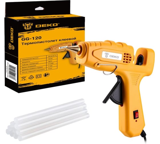 Изображение товара Клеевой термопистолет DEKO GG-120 SET2, 120 Вт, c набором стержней (10 шт, 11 мм) 084-1092