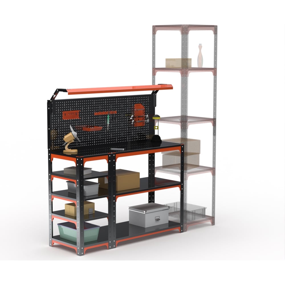 Изображение товара Стол-верстак ООО Металекс серия KIT 950х1300х500 с освещением, боковыми полками