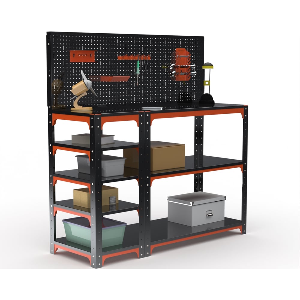 Изображение товара Стол-верстак Металекс KIT 950х1200 с аксессуарами оранжево-чёрный