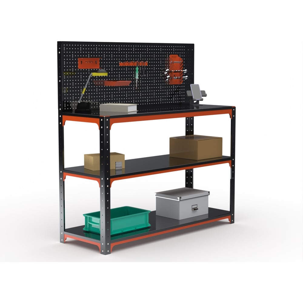 Изображение товара Стол-верстак ООО Металекс серия KIT 950x1100x400 мм с полками и перфопанелью