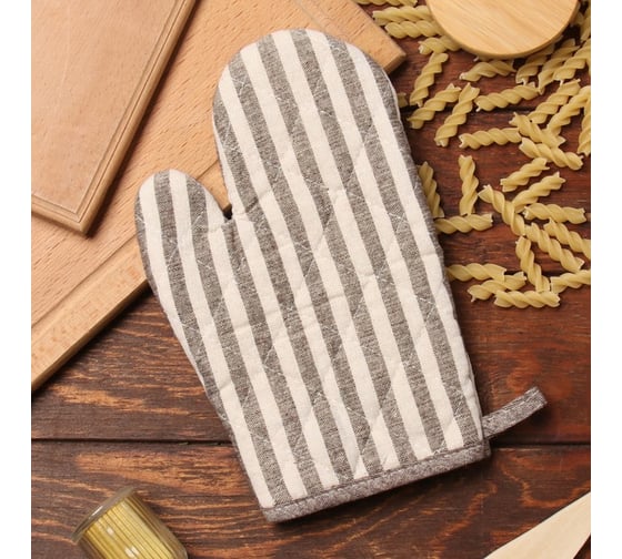 Изображение товара Варежка-прихватка Доляна Полоса коричневый, 25x17 см, 50% п/э 50% хлопок 10103131