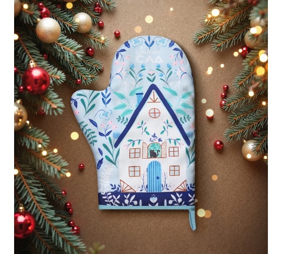 Изображение товара Варежка-прихватка Доляна Зимний сад 20x28 см, 35% хлопок, 65% пэ, ватин 250 г/м2 10330207