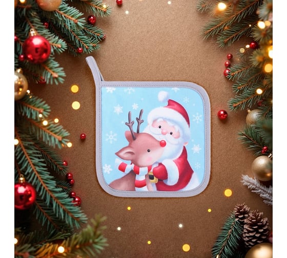 Изображение товара Прихватка Доляна Новогоднее волшебство 17x17 см, 35% хлопок, 65% пэ, ватин 250 г/м2 9606010 10330209