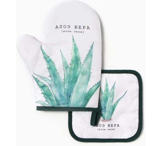 Изображение товара Набор кухонный Доляна Алоэ вера, варежка-прихватка 20x27 см, прихватка 17x17 см, 100% п/э 10425111