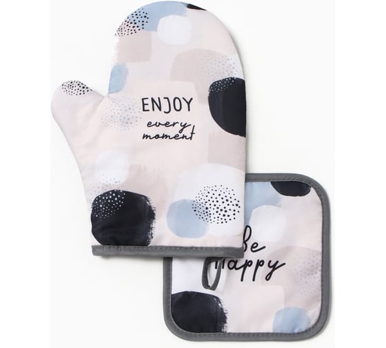 Изображение товара Набор кухонный Доляна Be happy, варежка-прихватка 20x27 см, прихватка 17x17 см, 100% п/э 10425097