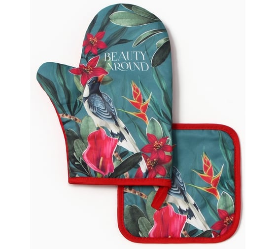 Изображение товара Набор кухонный Доляна Beauty, варежка-прихватка 20x27 см, прихватка 17x17 см, 100% п/э 10425101