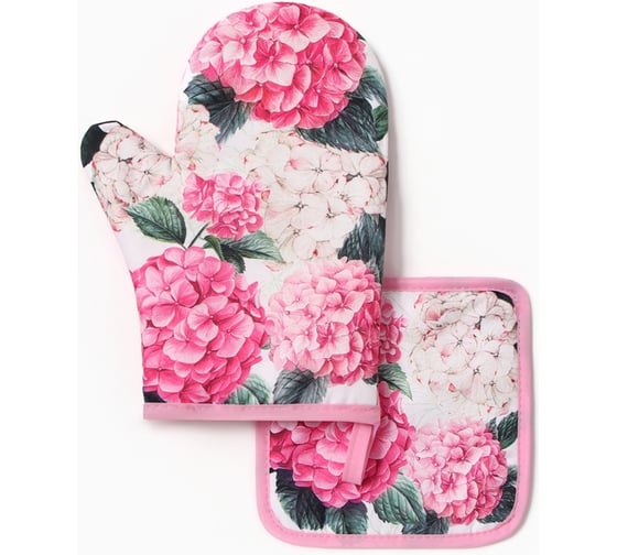 Изображение товара Набор кухонный Доляна Гортензия, варежка-прихватка 20x27 см, прихватка 17x17 см, 100% п/э 10425121