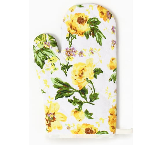 Изображение товара Варежка-прихватка Доляна Цветы желтый, 26*16 см, 100% хлопок 10513451