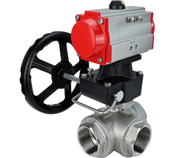 Изображение товара Шаровой кран DN.ru RP.SS316.200.MM.050 ISO L-тип Ду50 Ру63 пневмопривод, дублёр D160-08313