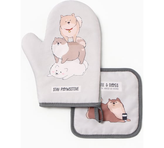 Изображение товара Кухонный набор Доляна Cofee&dogs варежка-прих.20x27см, прихватка 17x17см 100% п/э 10425104