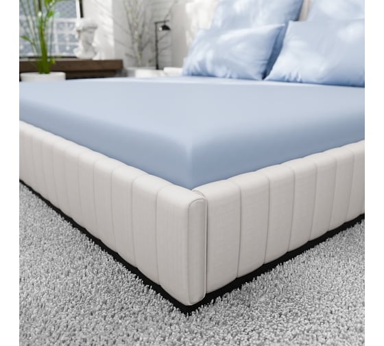 Изображение товара Простыня на резинке Этель 220ТС 160х200+30 см, голубой, сатин, 100% хлопок 10624058