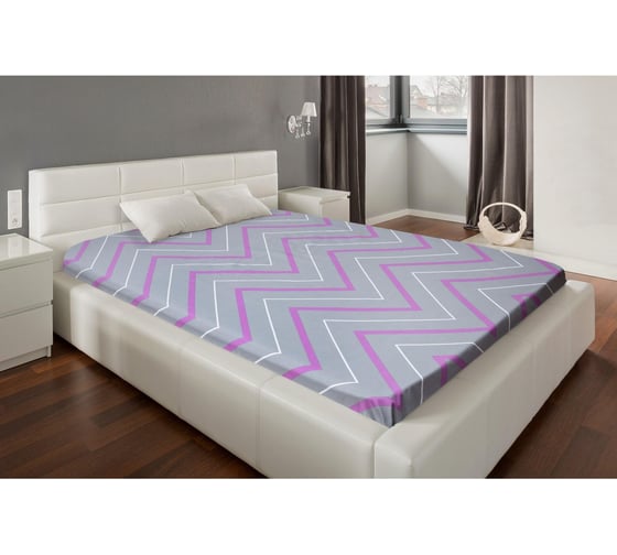 Изображение товара Простыня на резинке Этель Сиренево-серые зигзаги 160х200х25, 100% хлопок, поплин, 125г/м2 10801854