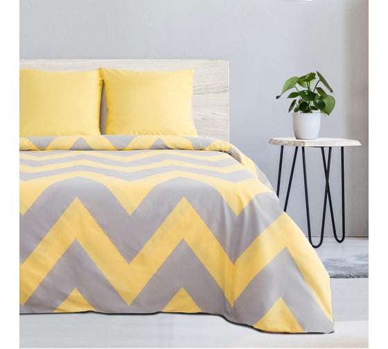 Изображение товара Простыня на резинке Этель Желтый Шеврон 180х200х25, 100% хлопок, поплин, 125г/м2 10801845