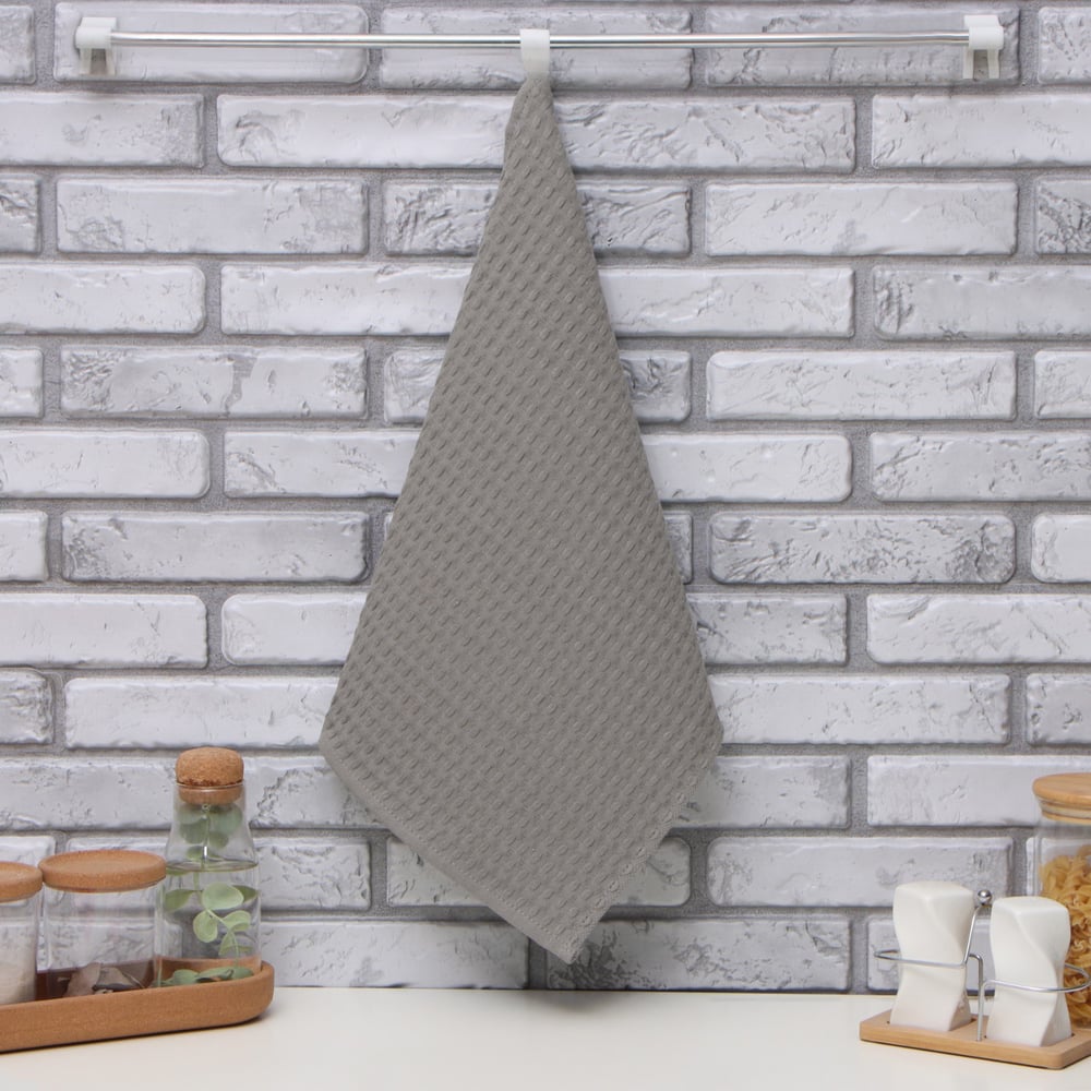 Изображение товара Полотенце Доляна серое 35x60 см 100 хлопок вафельное 220 г/м²