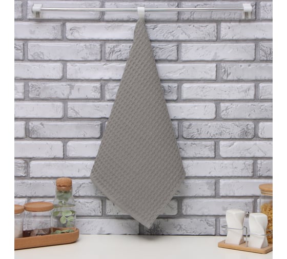 Изображение товара Полотенце Доляна цвет серый 35x60 см, 100% хлопок, крупная вафля 220 г/кв.м 4576494