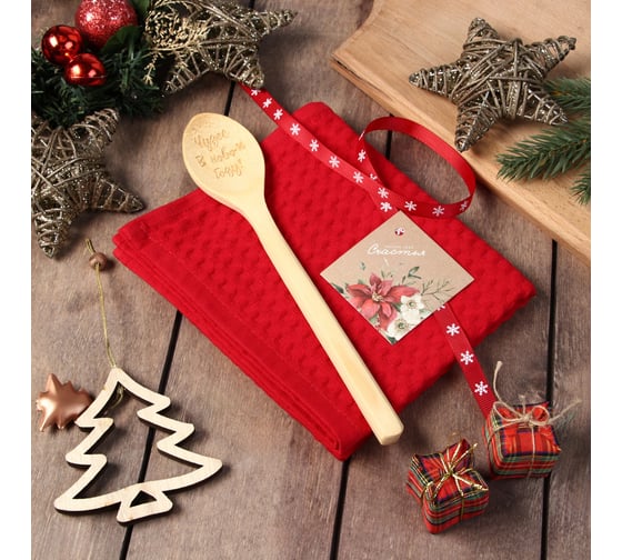 Изображение товара Набор подарочный Доляна Чудес в новом году бордо полотеце 35x60 см, 100% хлопок, вафельное 220 г/кв.м 9871392