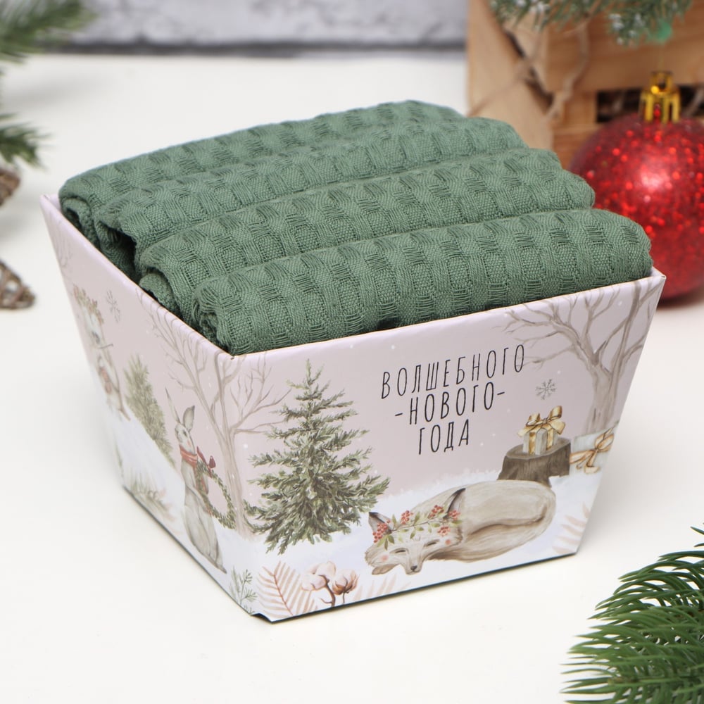 Изображение товара Набор кухонных полотенец Доляна, 4 шт, хаки, 35x60 см