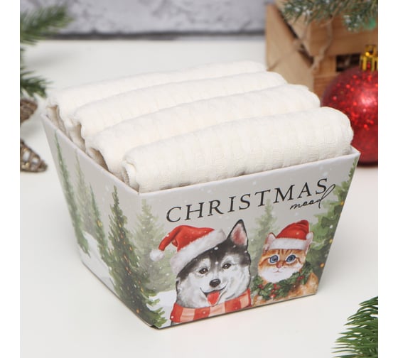 Изображение товара Набор кухонных полотенец Доляна цвет белый, 35x60 см, 4 шт, 100% хлопок, вафля 220 г/кв.м 9836660