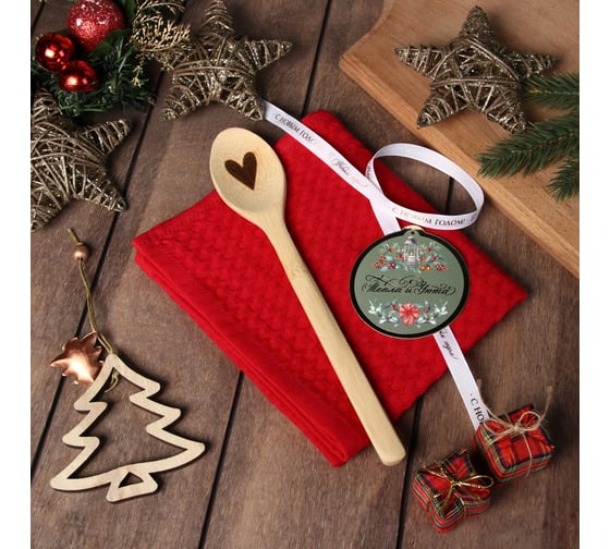 Изображение товара Набор подарочный Доляна Тепла и уюта бордо, полотенце 35x60 см, 100% хлопок, вафля220 г/кв.м 10644939