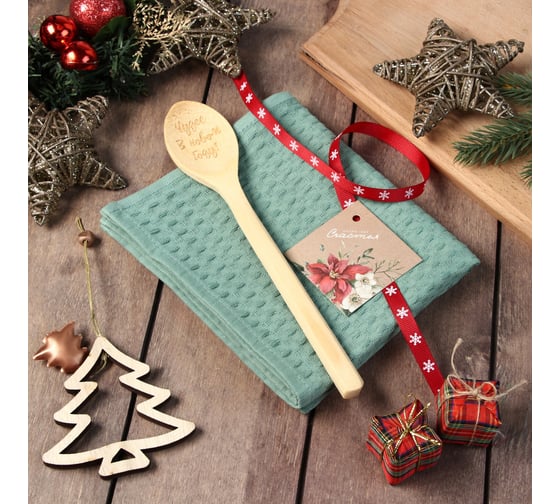 Изображение товара Набор подарочный Доляна Чудес в новом году хаки полотенце 35x60 см, 100% хлопок, вафля220 г/кв.м 9871391