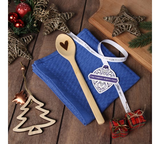 Изображение товара Набор подарочный Доляна Snow синий, полотенце 35x60 см, 100% хлопок, вафля 220 г/кв.м 10644943