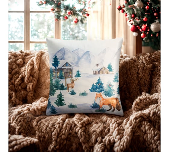 Изображение товара Чехол на подушку Этель Зима, 40х40 см, 100% полиэстер, велюр 7425624