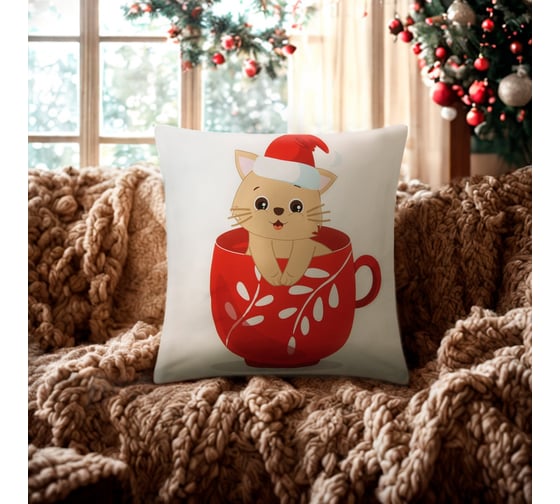 Изображение товара Чехол на подушку Этель Новогодняя чашка 40x40 см, 100% полиэстер 10402795