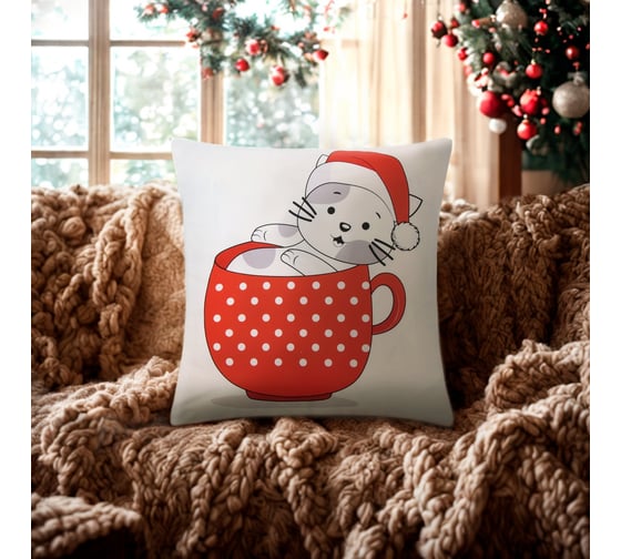 Изображение товара Чехол на подушку Этель Новогодняя чашка 40x40 см, 100% полиэстер 10402796