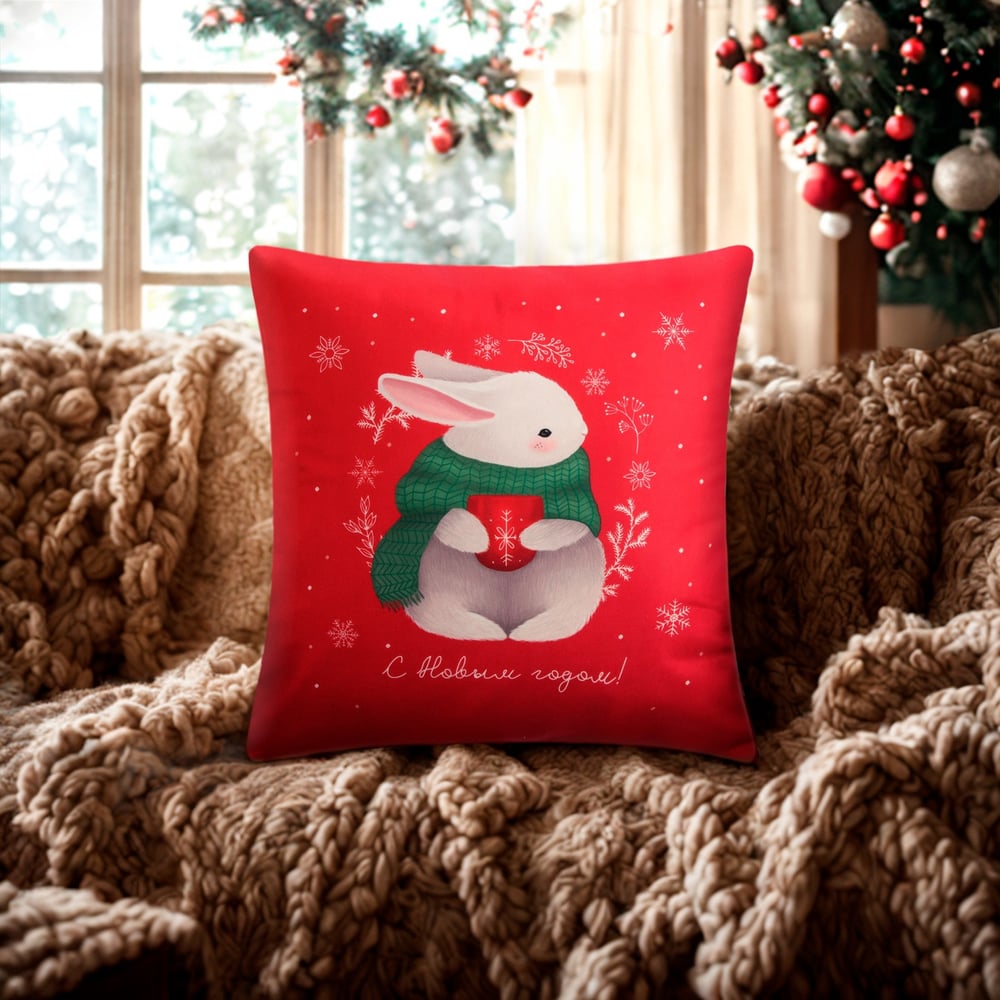 Изображение товара Чехол на подушку Этель Зайчик 40х40 см велюр полиэстер новогодний