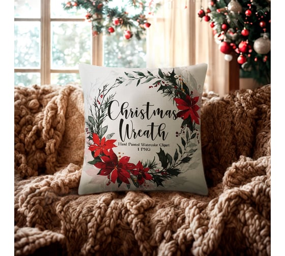Изображение товара Чехол на подушку Этель Рождественский венок 43х43 см 10513474