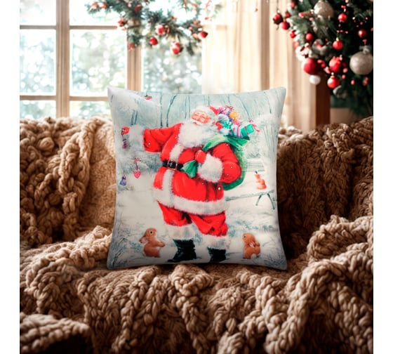 Изображение товара Чехол на подушку Этель Дед Мороз 40х40 см, 100% полиэстер, велюр 10495585
