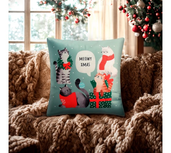 Изображение товара Чехол на подушку Этель Meow X-mas 40х40 см, 100% полиэстер, велюр 10495583
