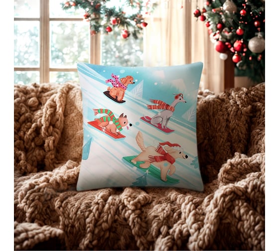 Изображение товара Чехол на подушку Этель Snowboarding dogs 40x40 см, 100% полиэстер, велюр 10401512