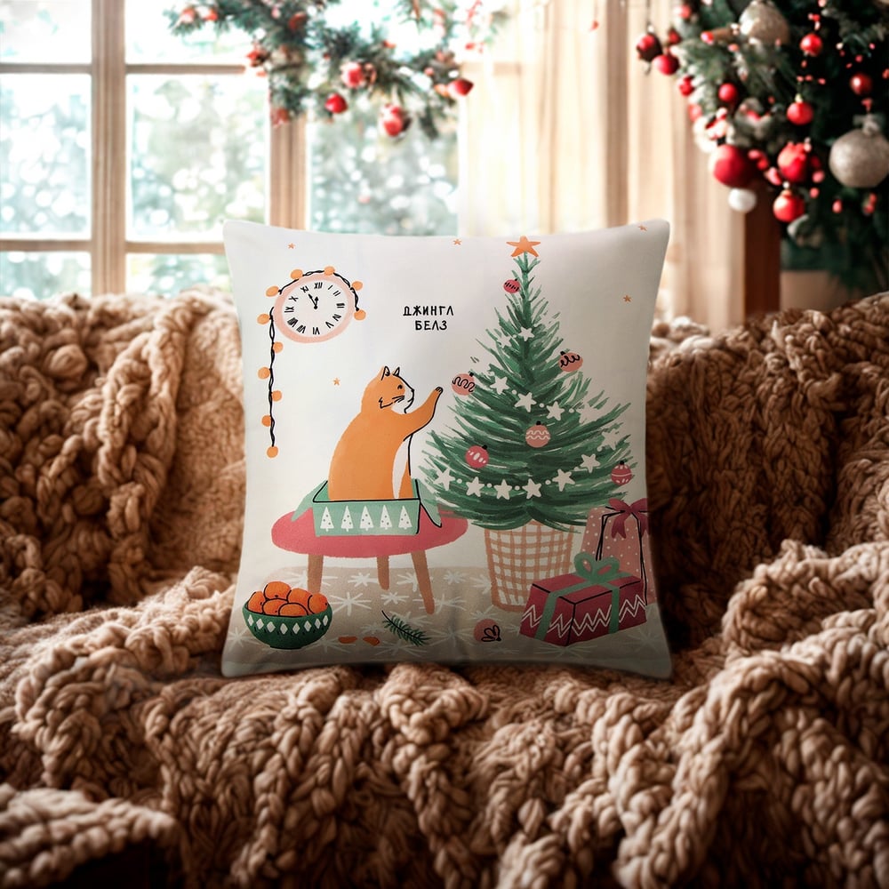Изображение товара Чехол на подушку Этель Джингл белз 40x40 см из велюра и полиэстера стильный праздничный дизайн