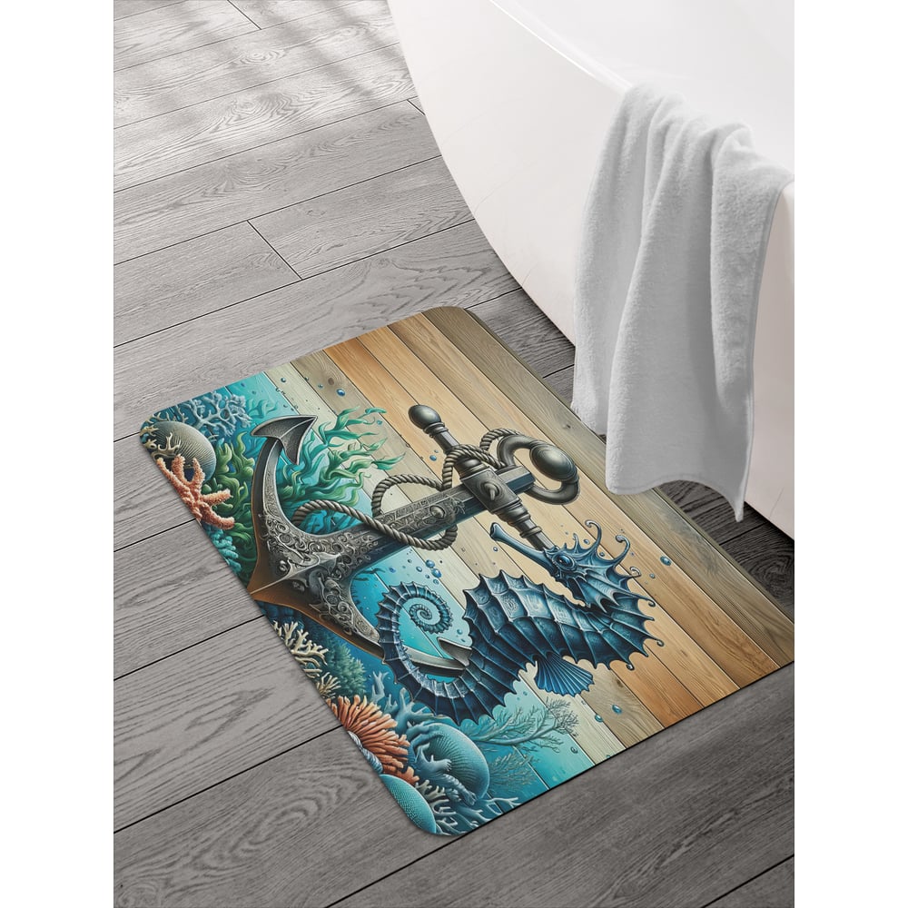 Изображение товара Коврик для ванной и туалета JOYARTY Морской конек 58x38 см противоскользящий