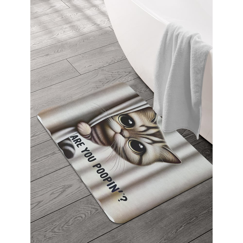 Изображение товара Коврик для ванной и туалета JOYARTY Кот смотрит 58x38 см, sbmrec_sd3460_58x38