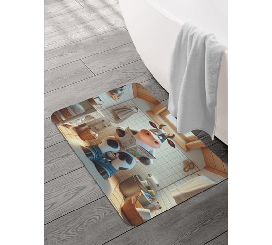 Изображение товара Коврик для ванной и туалета JOYARTY Корова читает 58x38 см, sbmrec_sd3473_58x38