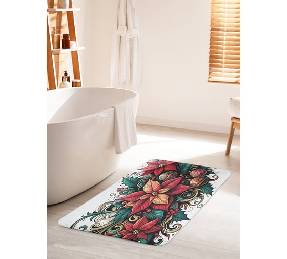 Изображение товара Коврик для ванной комнаты и туалета противоскользящий JoyArty "Шары в цветах" 60x100 см, серия Новый год и Рождество bath_sd3911_60x100