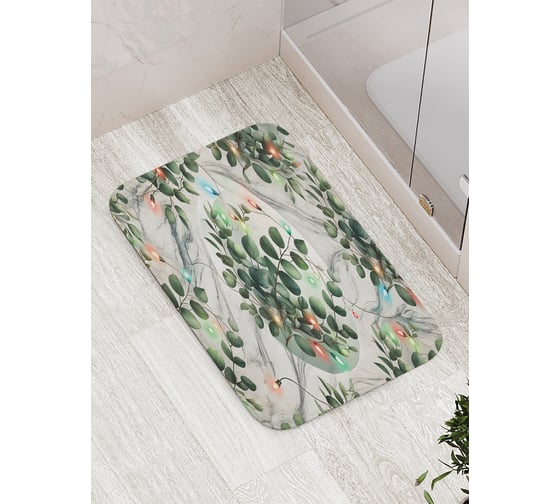Изображение товара Коврик для ванной комнаты и туалета противоскользящий JoyArty "Эвкалипт в огоньках" 52x77 см, серия Новый год и Рождество bath_sd3946