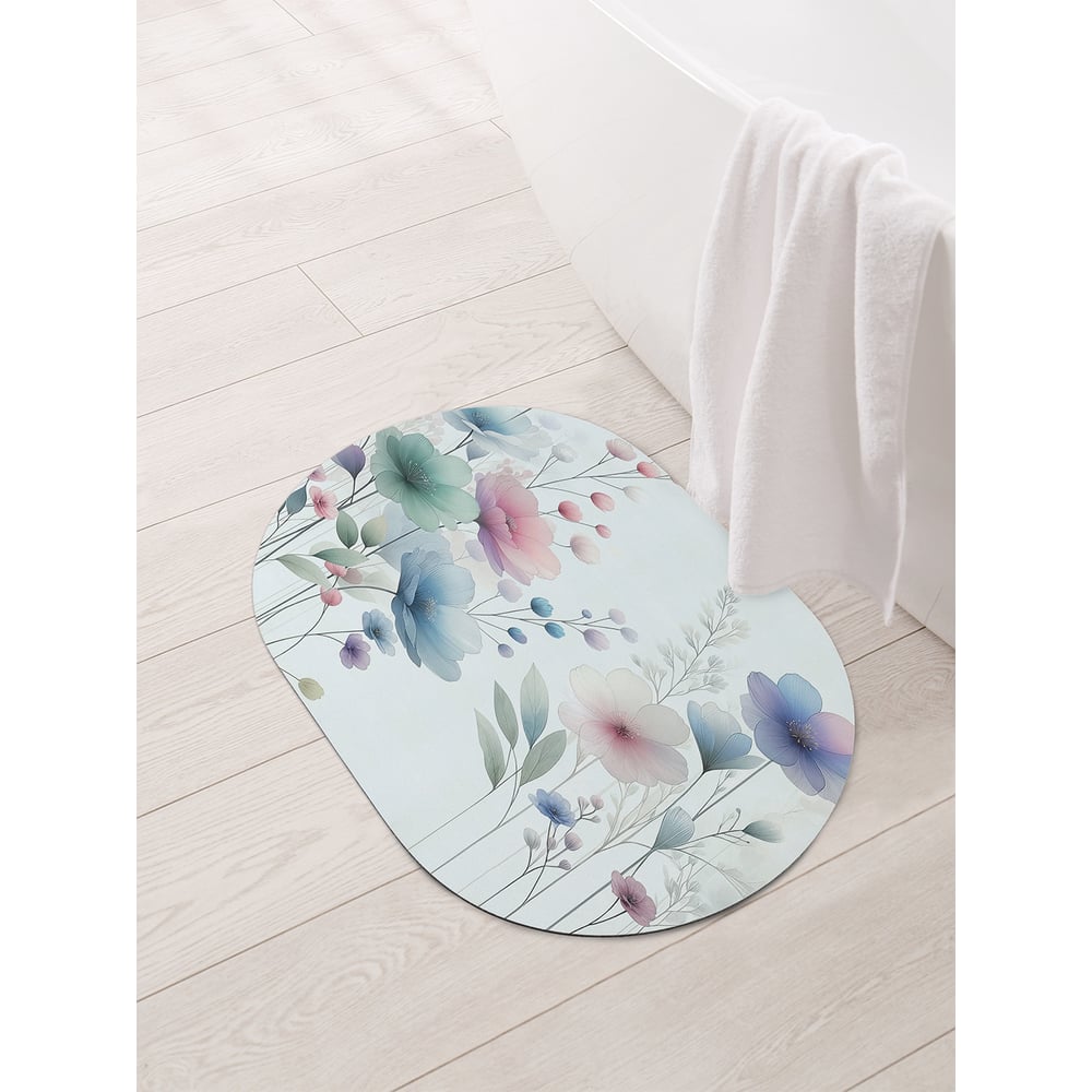 Изображение товара Коврик овальный для ванной JoyArty "Акварельные цветы" 58x38 см