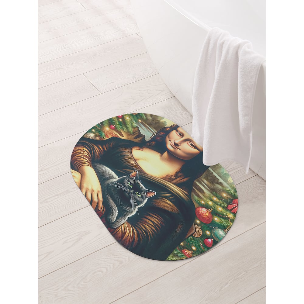 Изображение товара Коврик овальный для ванной JoyArty Джоконда с котом 58x38 см