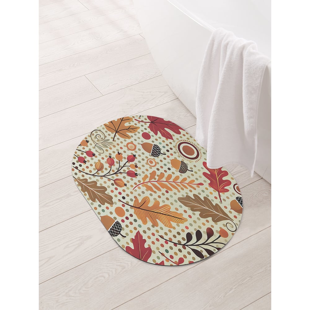 Изображение товара Овальный коврик для ванной JoyArty Желуди в листве 58x38 см, нескользящий