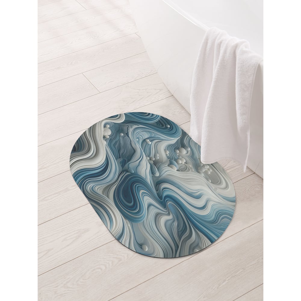 Изображение товара Коврик овальный для ванной JoyArty Волны 58x38 см противоскользящее покрытие