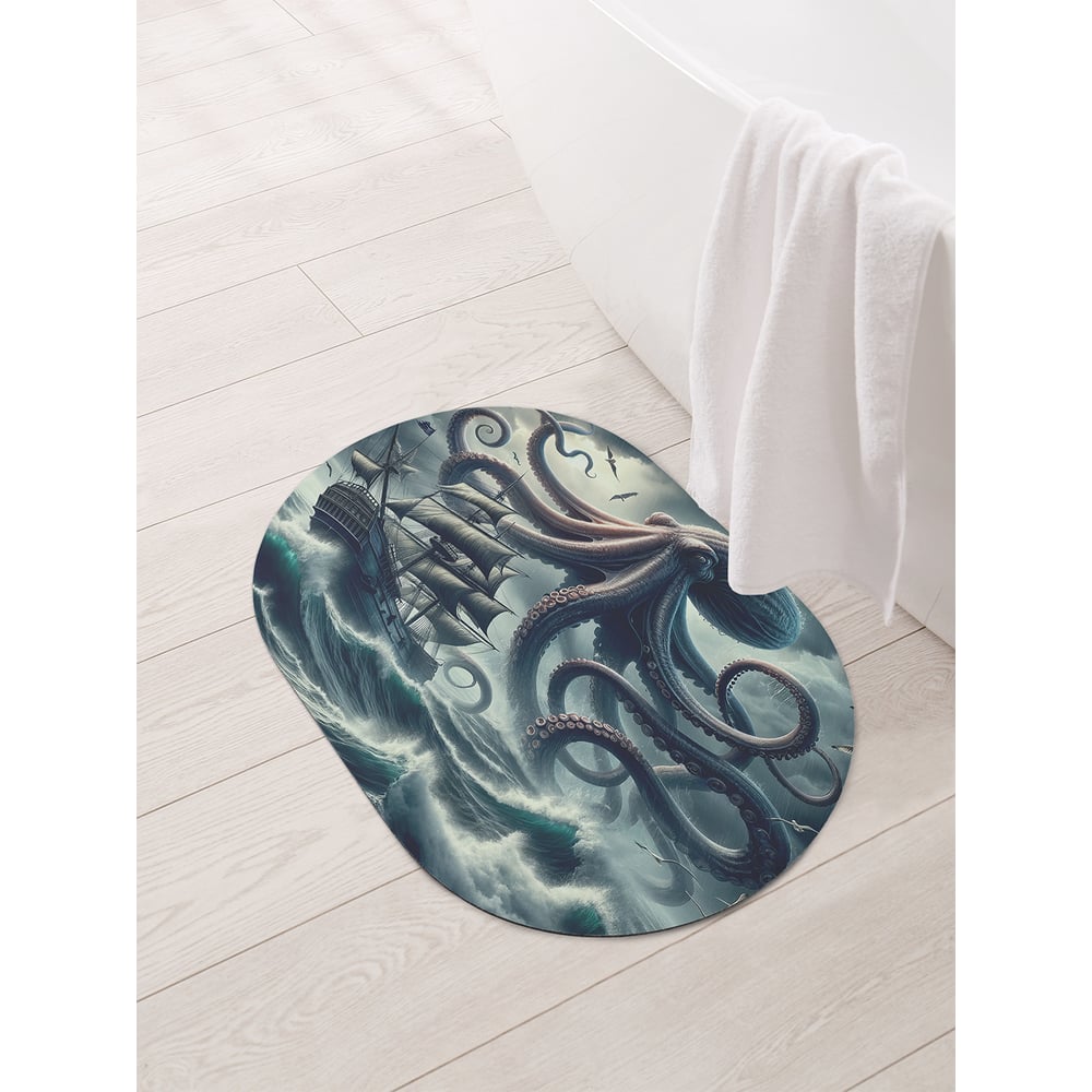 Изображение товара Коврик овальный для ванной и туалета JoyArty Гигант осьминог 58x38 см