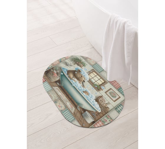 Изображение товара Коврик овальный для ванной и туалета JoyArty "Медведь в ванной" 58x38 см, sbm_sd3550_58x38