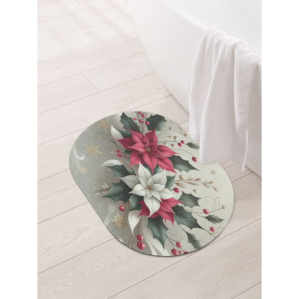 Изображение товара Коврик овальный для ванной и туалета JoyArty "Лиственные цветы" 58x38 см, sbm_sd3907_58x38